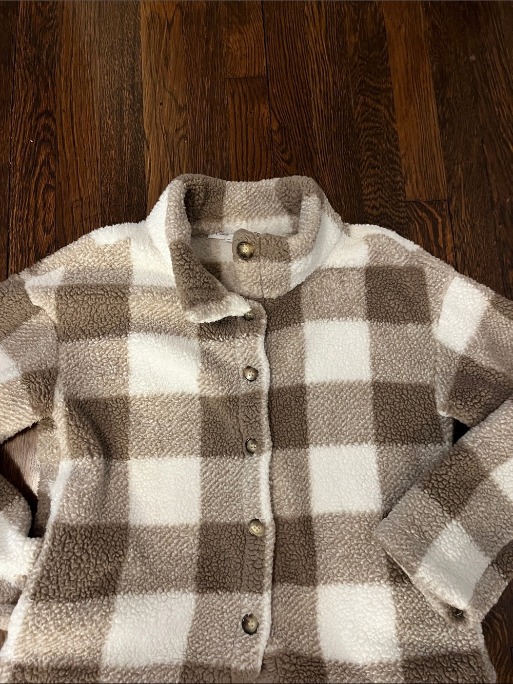 Cozy Plaid Sherpa  Jacket in Cream & Brown size S ladies